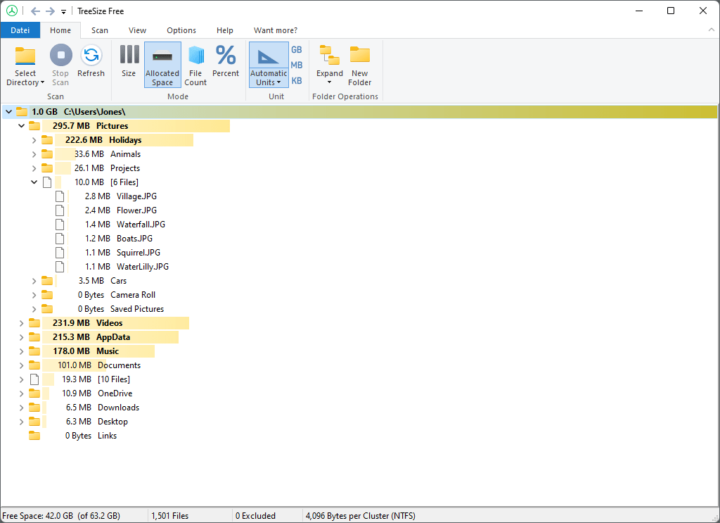Screenshot TreeSize Free Directory Tree